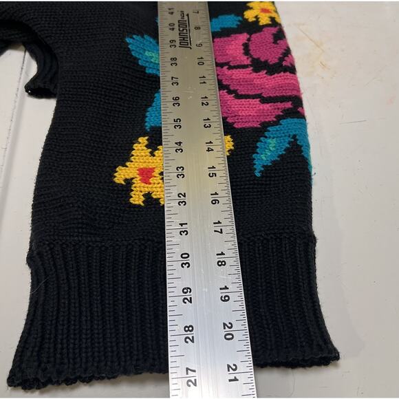 Jimmy Garcia NY Womens Sweater Vtg M Hand Loomed Black Floral Shoulder Pads 80s - Picture 8 of 8